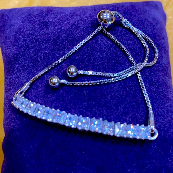 925Sterling Silver Princess CZ Adjustable Bracelet - Picture 3 of 6
